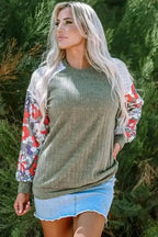 Blouses Floral Mosaic Ribbed Blouse