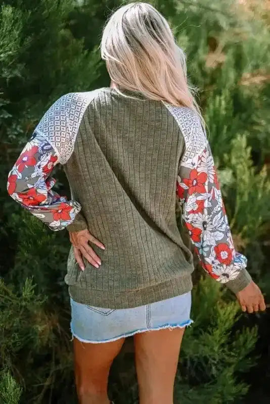 Blouses Floral Mosaic Ribbed Blouse