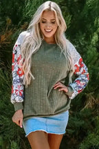 Blouses Floral Mosaic Ribbed Blouse