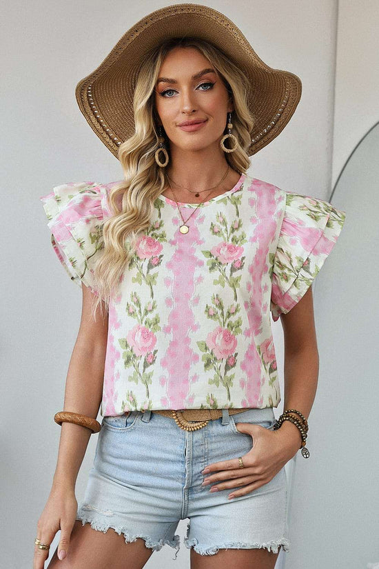 Blouses Floral Ruffled Sleeve Summer Top
