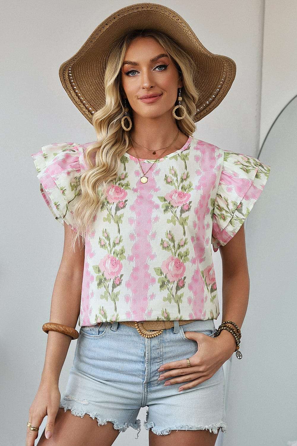 Blouses Floral Ruffled Sleeve Summer Top