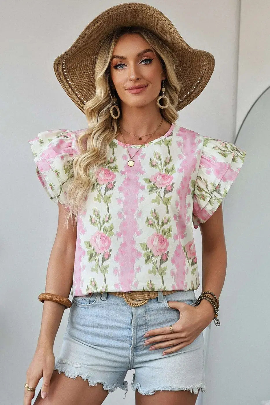 Blouses Floral Ruffled Sleeve Summer Top