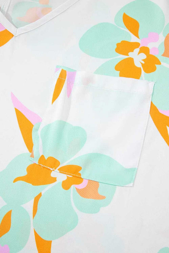 Blouses Floral Satin Tunic Blouse