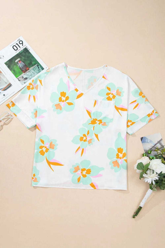 Blouses Floral Satin Tunic Blouse