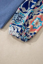 Blouses Floral Sleeve Waffle Knit Blouse