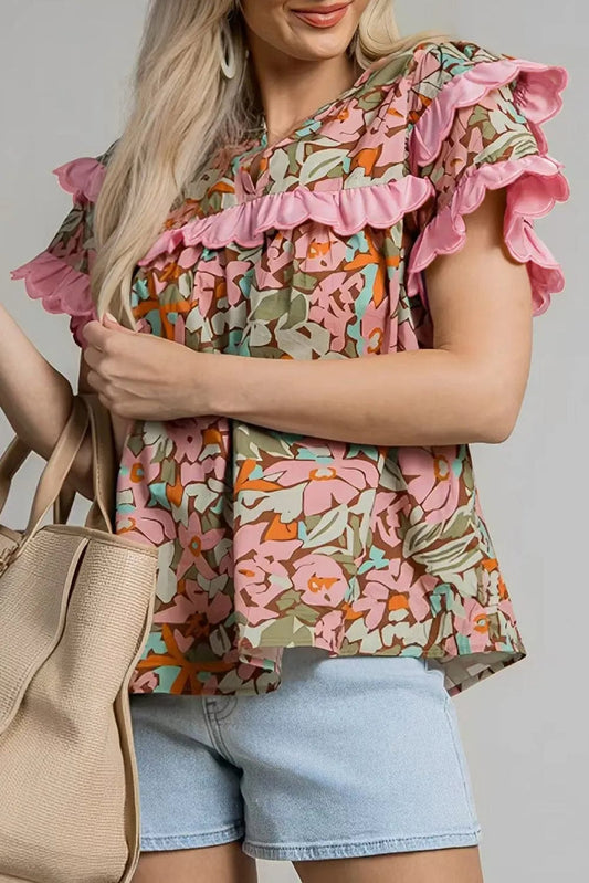 Blouses Floral Tiered Ruffle Blouse – Elegant & Lightweight Ruffled Sleeve Top