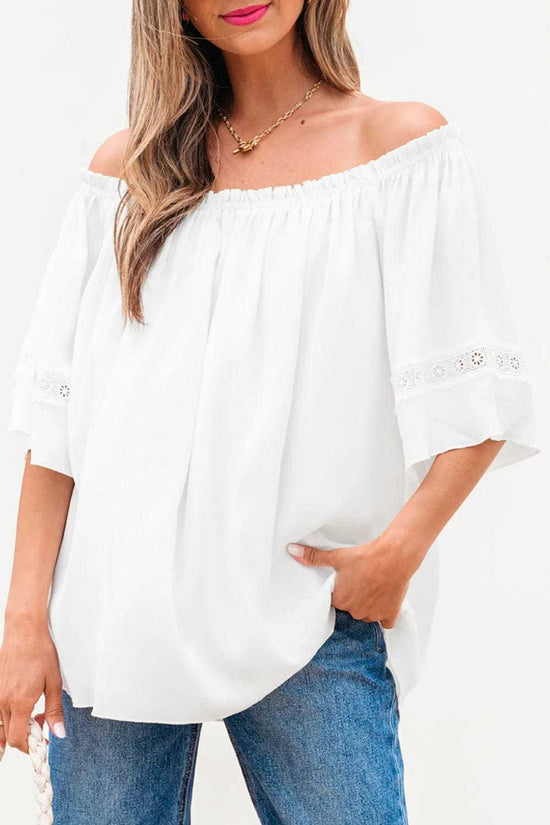 Blouses Frosted Lace Off-Shoulder Top - Feminine Elegance