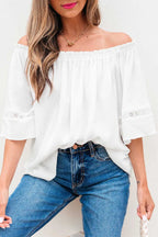 Blouses Frosted Lace Off-Shoulder Top - Feminine Elegance