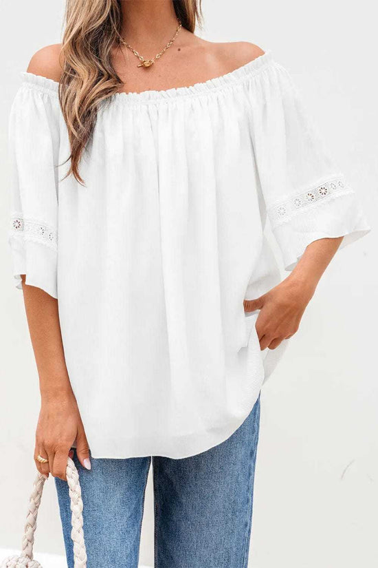 Blouses Frosted Lace Off-Shoulder Top - Feminine Elegance