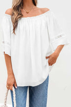 Blouses Frosted Lace Off-Shoulder Top - Feminine Elegance