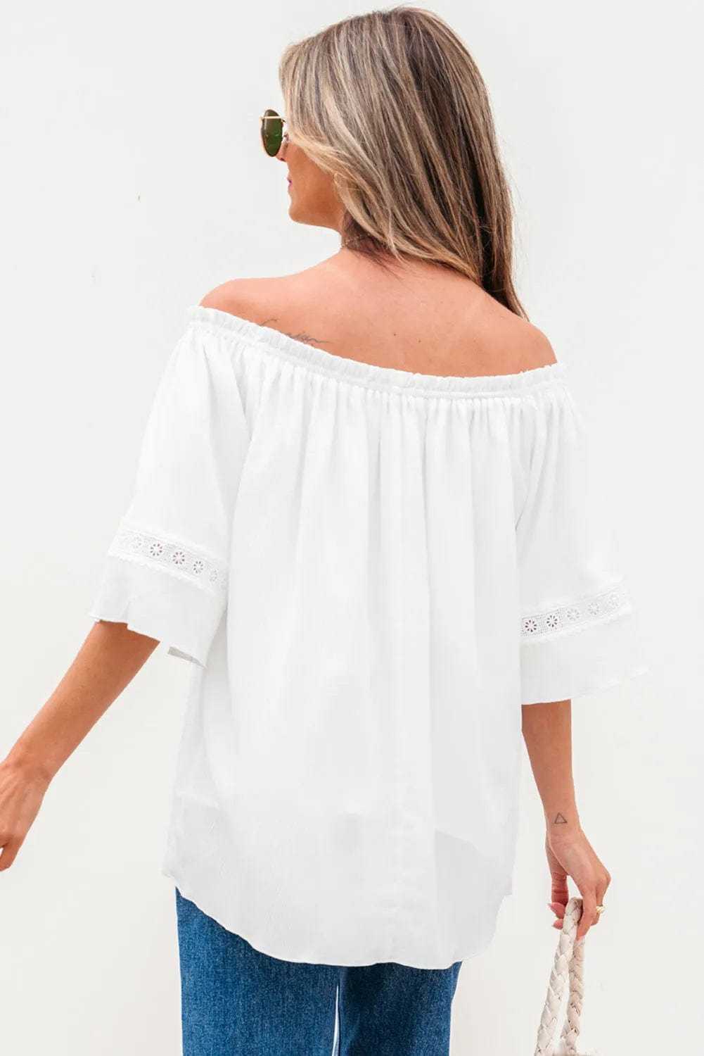 Blouses Frosted Lace Off-Shoulder Top - Feminine Elegance