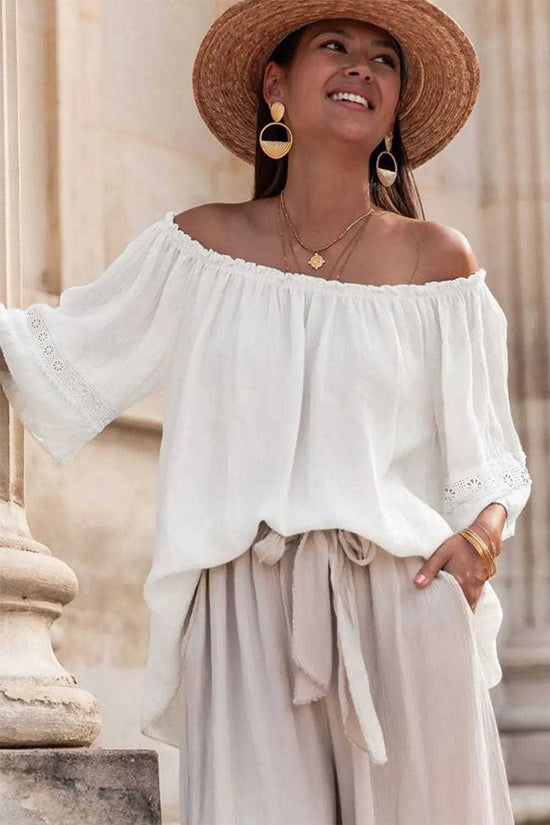 Blouses Frosted Lace Off-Shoulder Top - Feminine Elegance
