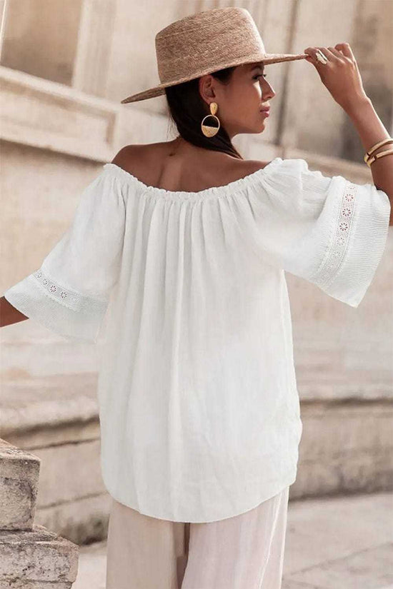 Blouses Frosted Lace Off-Shoulder Top - Feminine Elegance