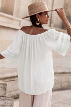 Blouses Frosted Lace Off-Shoulder Top - Feminine Elegance