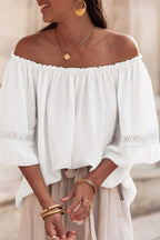 Blouses Frosted Lace Off-Shoulder Top - Feminine Elegance