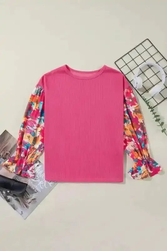 Sachet pink Floral Ribbed Top Women UK styled as a feminine garden party casual outfit — Fashionfitz