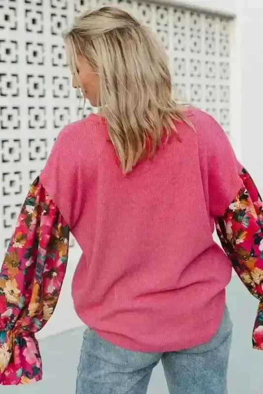 Back view of Floral Ribbed Top showing round neckline and comfortable silhouette — Fashionfitz