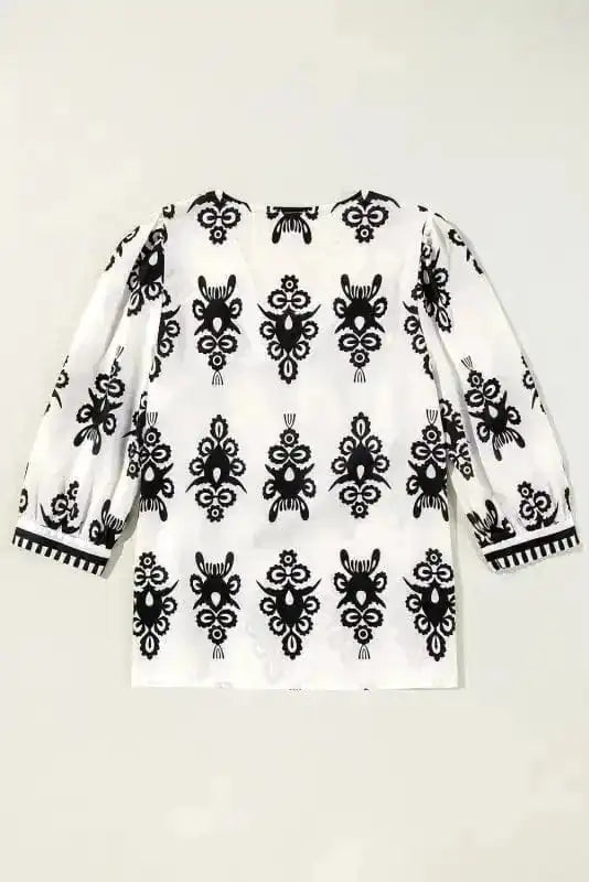 Blouses Geometric Glamour Quarter-Sleeve Top
