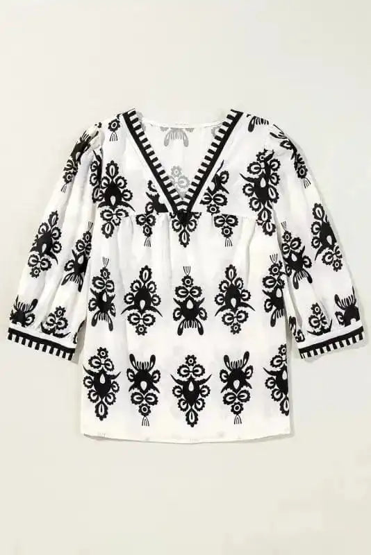 Blouses Geometric Glamour Quarter-Sleeve Top