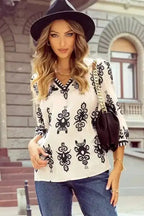 Blouses Geometric Glamour Quarter-Sleeve Top