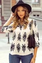 Blouses Geometric Glamour Quarter-Sleeve Top