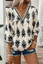 Blouses Geometric Glamour Quarter-Sleeve Top