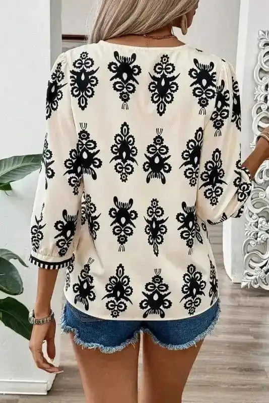 Blouses Geometric Glamour Quarter-Sleeve Top