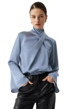 Blouses Ivy Asymmetric Blouse - Pleated Turtleneck Bell Sleeve