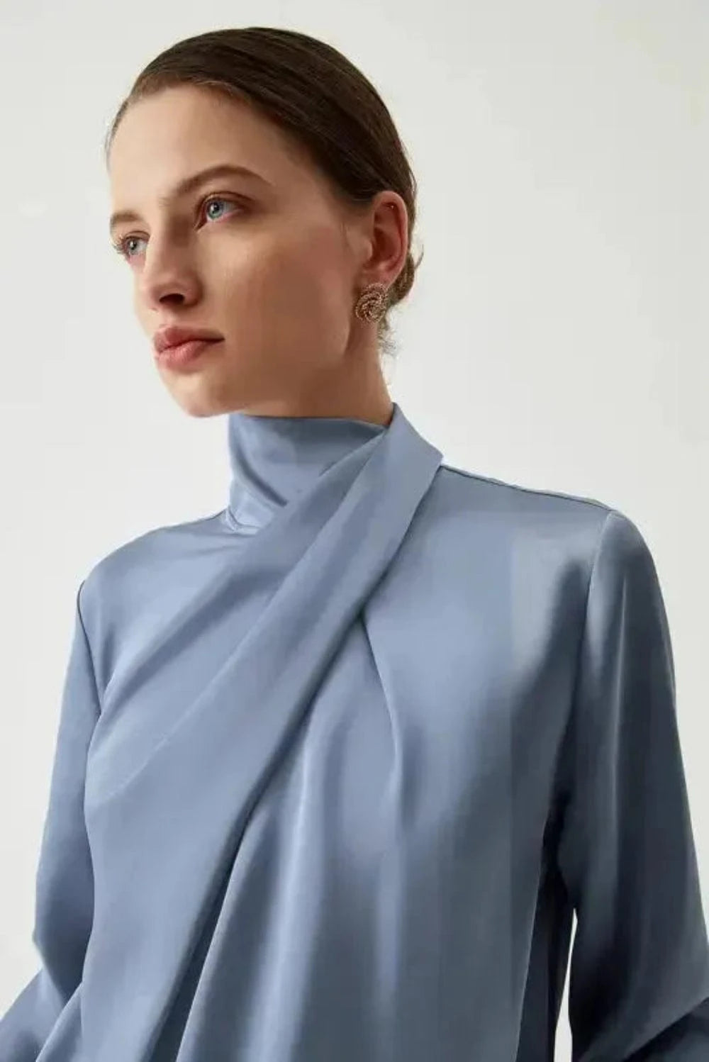 Blouses Ivy Asymmetric Blouse - Pleated Turtleneck Bell Sleeve