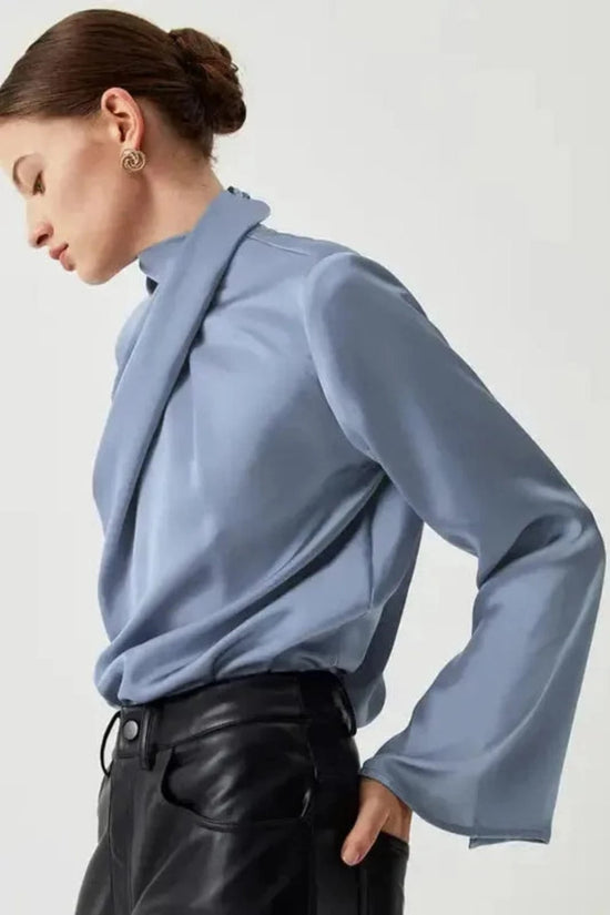 Blouses Ivy Asymmetric Blouse - Pleated Turtleneck Bell Sleeve
