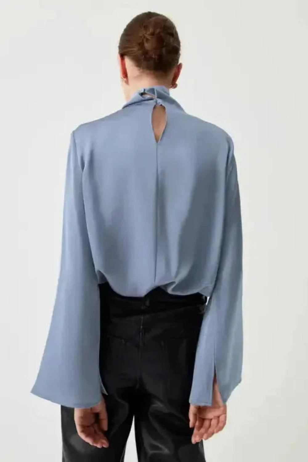 Blouses Ivy Asymmetric Blouse - Pleated Turtleneck Bell Sleeve