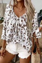 Blouses Khaki / S / 100%Polyester Leopard Luxe Accent Blouse
