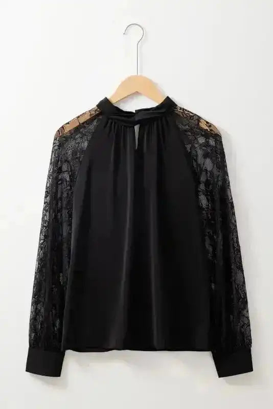 Blouses Lace Sleeves Blouse - Black