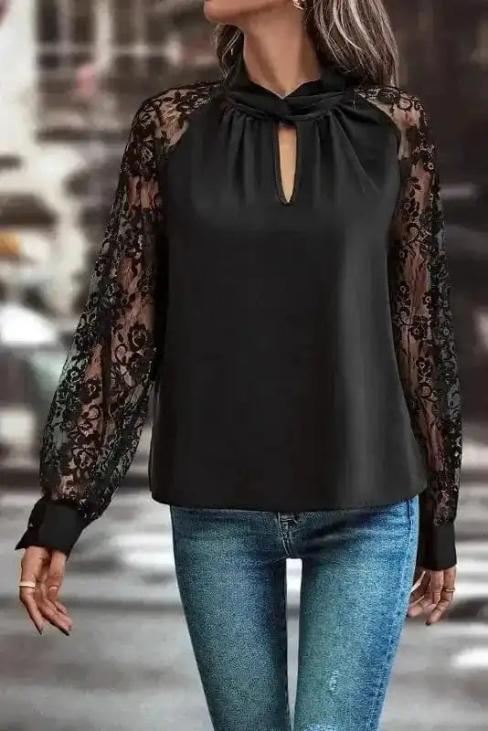 Blouses Lace Sleeves Blouse - Black