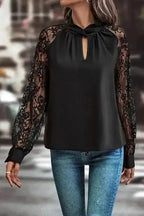 Blouses Lace Sleeves Blouse - Black
