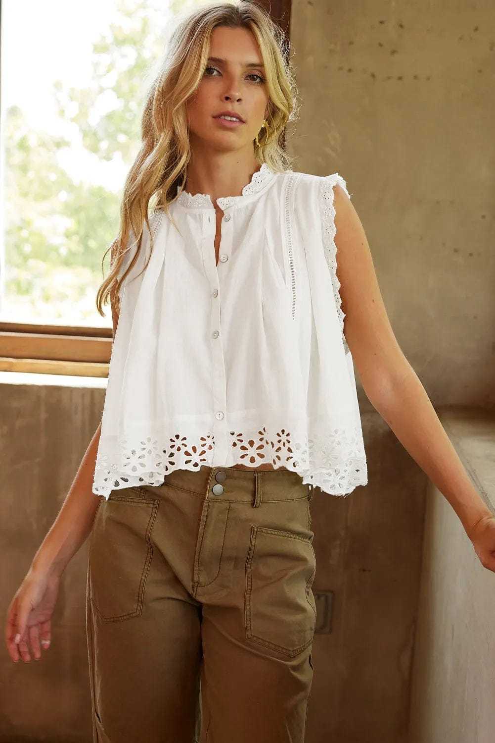 Blouses Lace Whisper Buttoned Blouse