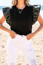 Blouses Leather Ruffle Sleeve Blouse