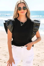 Blouses Leather Ruffle Sleeve Blouse