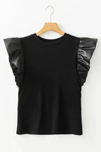 Blouses Leather Ruffle Sleeve Blouse