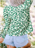 Blouses Leopard Print Mock Neck Puff Sleeve Top