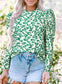 Blouses Leopard Print Mock Neck Puff Sleeve Top