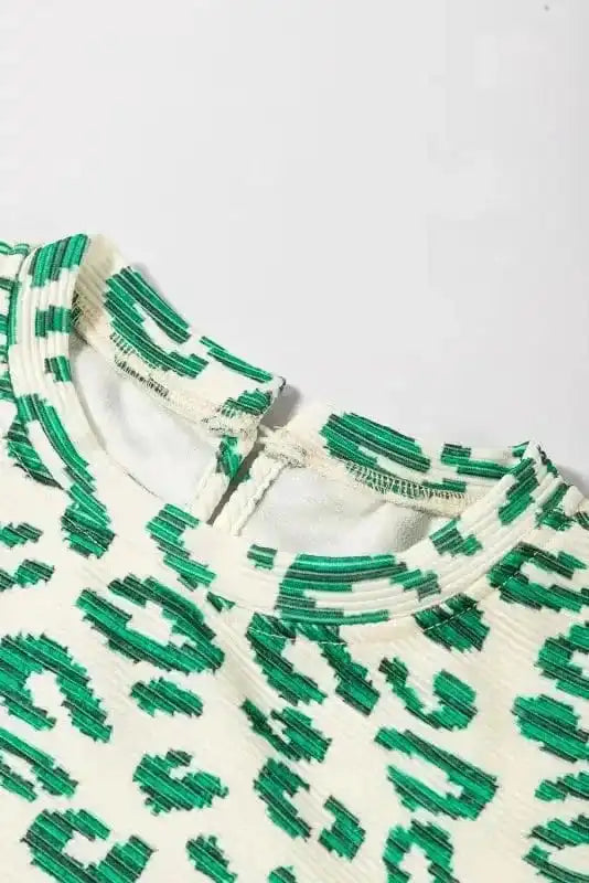 Blouses Leopard Print Mock Neck Puff Sleeve Top