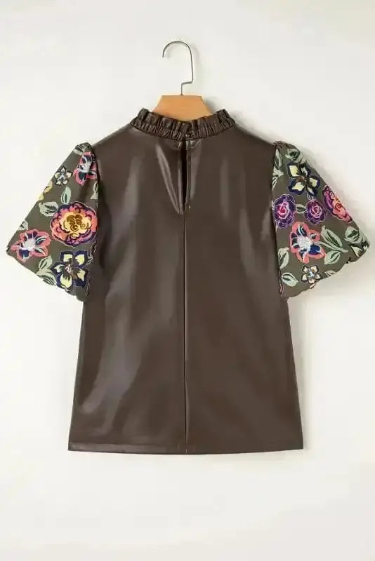 Green Faux Leather Bubble Sleeve Frilled Collar Blouse Women UK styled as a bold original fashion-forward outfit — Fashionfitz