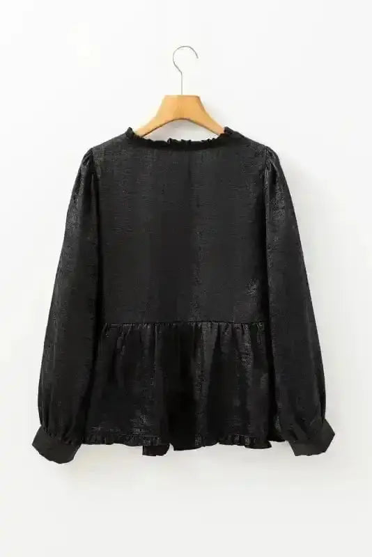 Black Metallic Velvet Babydoll Puff Sleeve Blouse Women UK styled as a spectacular glamorous evening outfit — Fashionfitz
