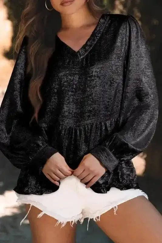 Blouses Metallic Velvet Babydoll Blouse