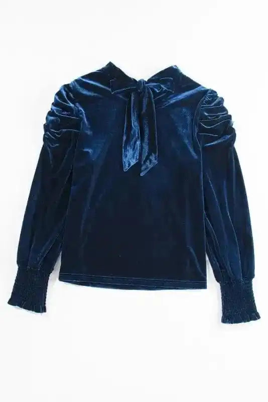 Blouses Mock Velvet Blouse - Puff Sleeve