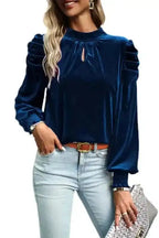 Blouses Mock Velvet Blouse - Puff Sleeve