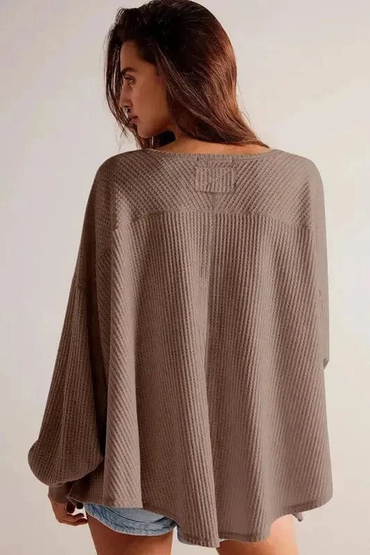 Blouses Modern Slouch Waffle Knit Blouse - Coffee