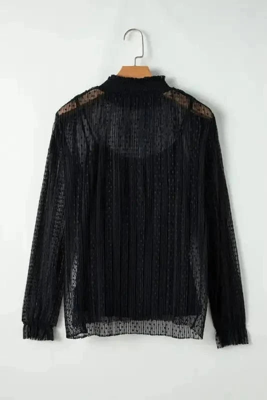 Blouses Noir Dot Lace Illusion Blouse