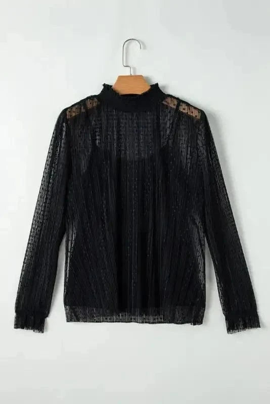 Blouses Noir Dot Lace Illusion Blouse